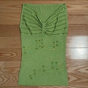 Y2K Green Ruched Beaded Sleeveless Top